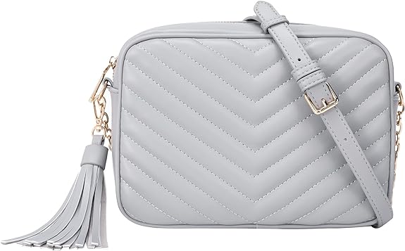 Daisy Rose Quilted Shoulder Cross Body Bag & Detachable Tassel, PU Vegan Leather